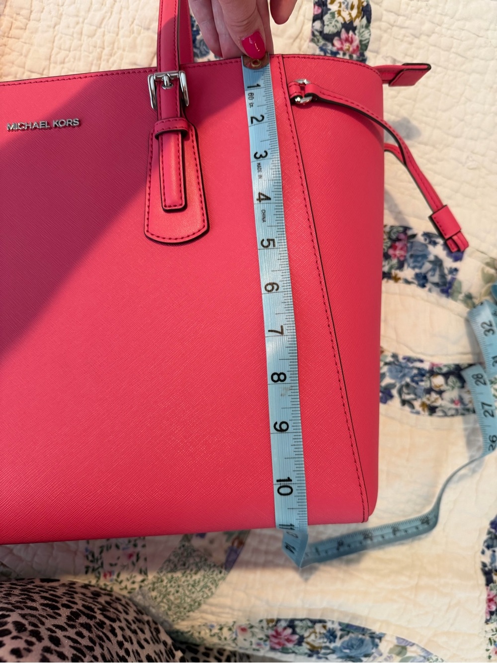 Michael Kors Hot Pink Saffiano Large Tote with MK Charm - Picture 12 of 14